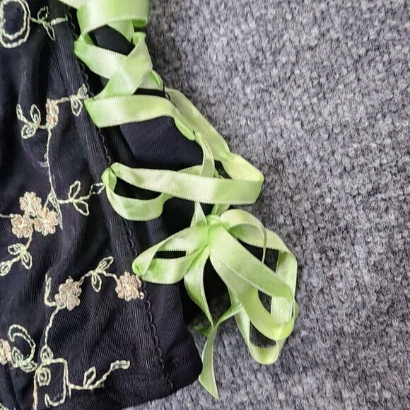 CACIQUE Embroidered Black Lime Green Coreset Lace Up Boning Size 14/16 - Picture 6 of 13